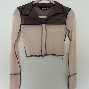 Sheer Two-Tone Long Sleeve w/ Contrast Stitching
